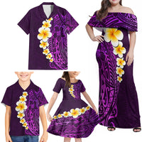 Purple Tropical Plumeria With Galaxy Polynesian Art Family Matching Off Shoulder Maxi Dress and Hawaiian Shirt - Wonder Print Shop