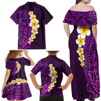 Purple Tropical Plumeria With Galaxy Polynesian Art Family Matching Off Shoulder Maxi Dress and Hawaiian Shirt - Wonder Print Shop
