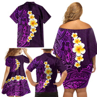 Purple Tropical Plumeria With Galaxy Polynesian Art Family Matching Off Shoulder Short Dress and Hawaiian Shirt - Wonder Print Shop