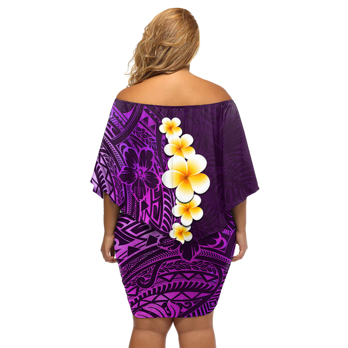 Purple Tropical Plumeria With Galaxy Polynesian Art Family Matching Off Shoulder Short Dress and Hawaiian Shirt - Wonder Print Shop