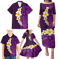 Purple Tropical Plumeria With Galaxy Polynesian Art Family Matching Puletasi Dress and Hawaiian Shirt - Wonder Print Shop