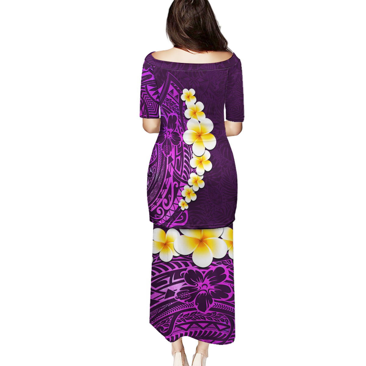 Purple Tropical Plumeria With Galaxy Polynesian Art Family Matching Puletasi Dress and Hawaiian Shirt - Wonder Print Shop
