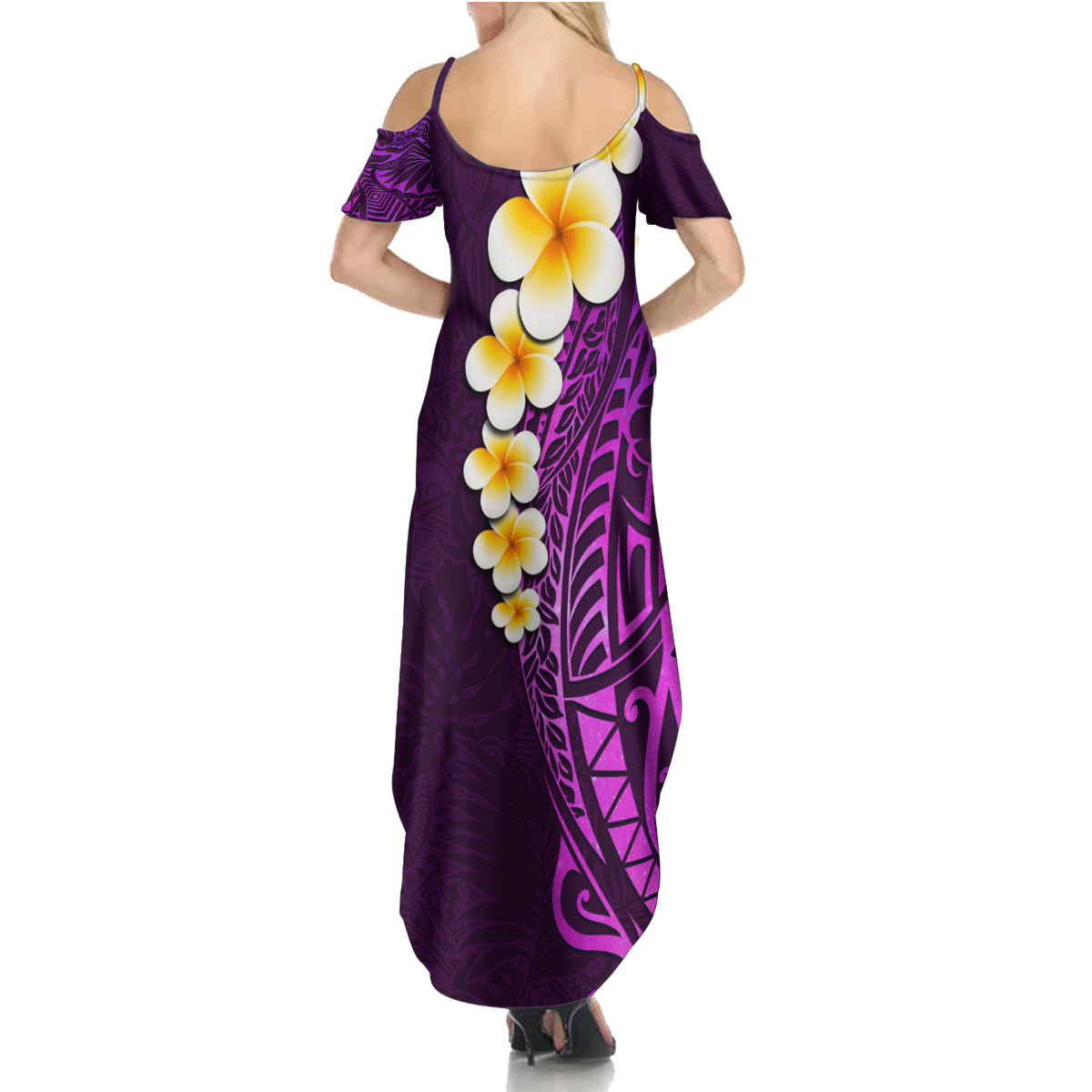 Purple Tropical Plumeria With Galaxy Polynesian Art Family Matching Summer Maxi Dress and Hawaiian Shirt - Wonder Print Shop