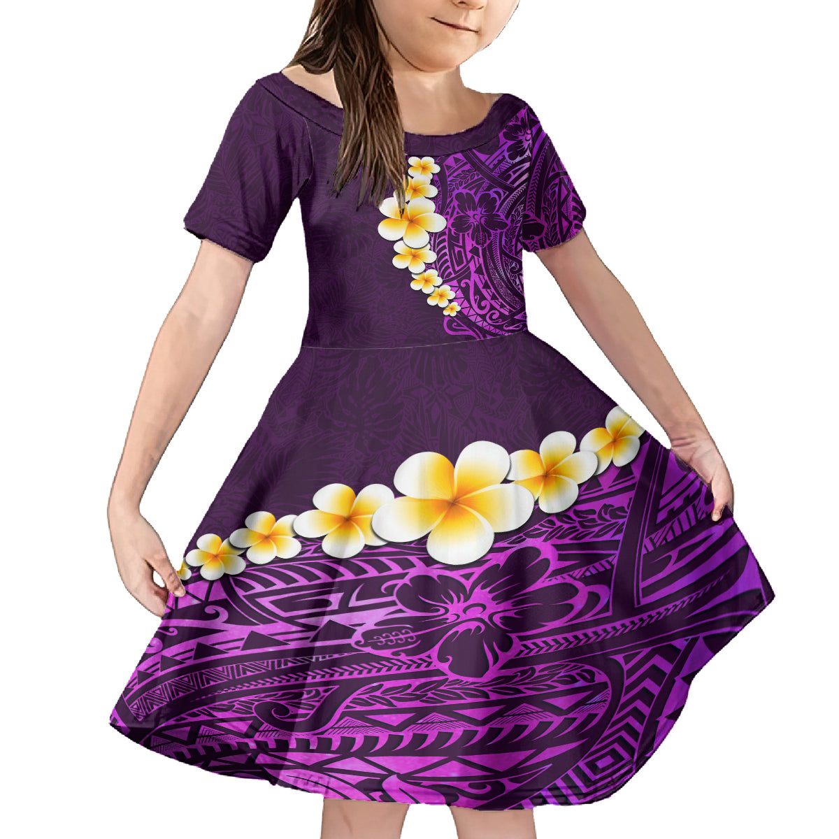 Purple Tropical Plumeria With Galaxy Polynesian Art Family Matching Tank Maxi Dress and Hawaiian Shirt - Wonder Print Shop