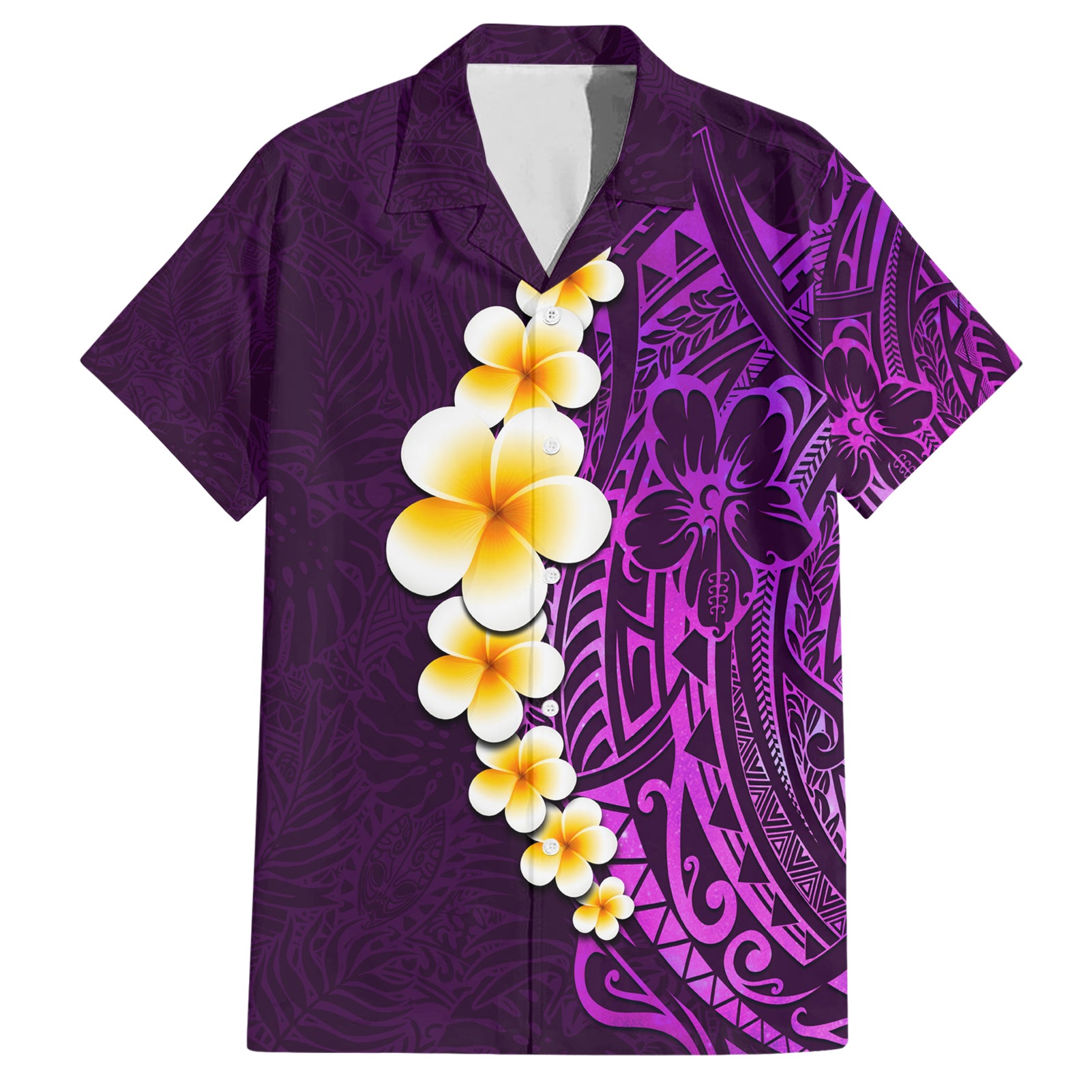Purple Tropical Plumeria With Galaxy Polynesian Art Hawaiian Shirt - Wonder Print Shop