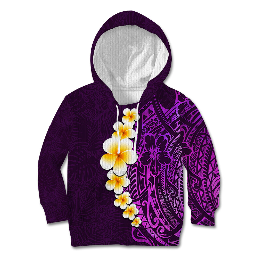 Purple Tropical Plumeria With Galaxy Polynesian Art Kid Hoodie - Wonder Print Shop