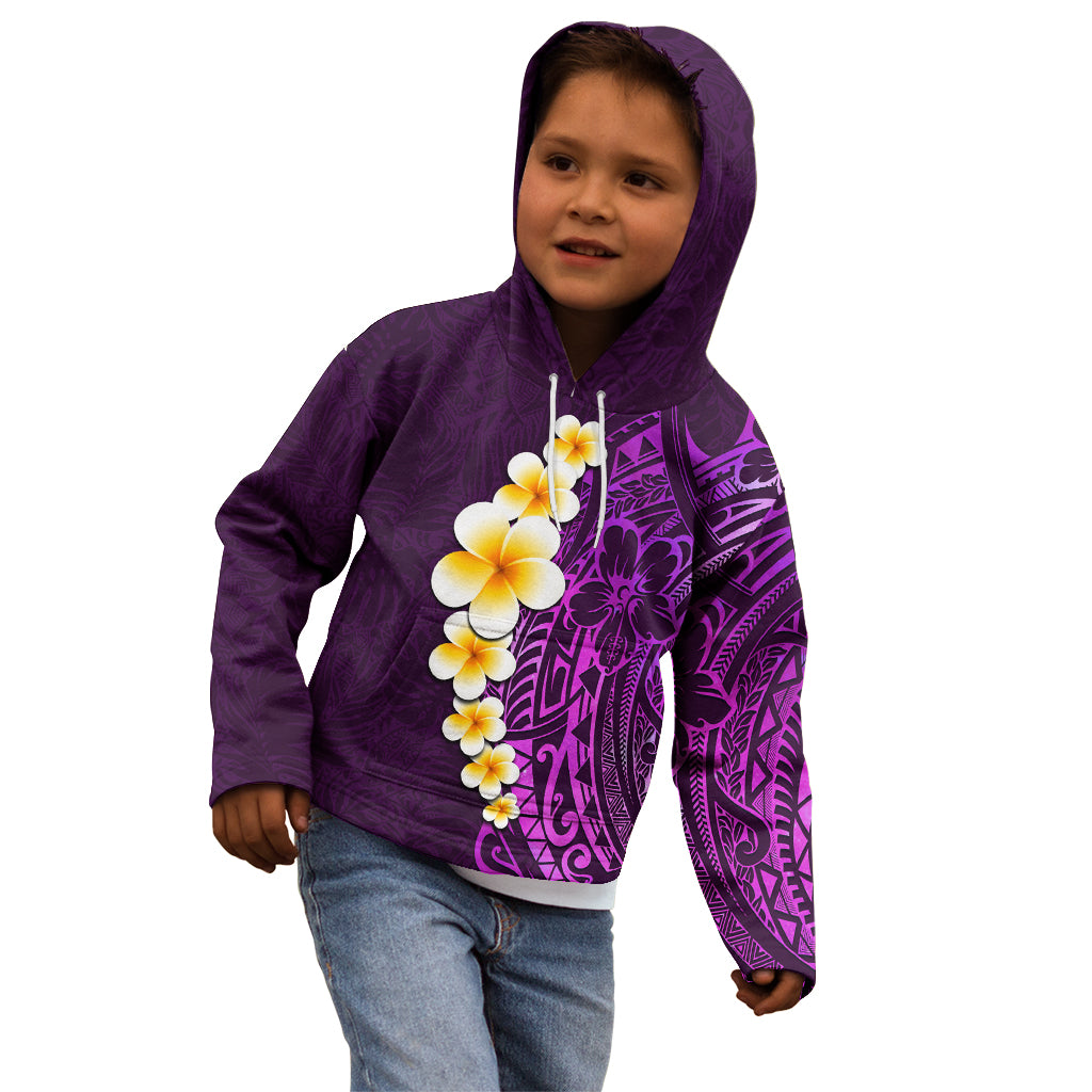Purple Tropical Plumeria With Galaxy Polynesian Art Kid Hoodie - Wonder Print Shop