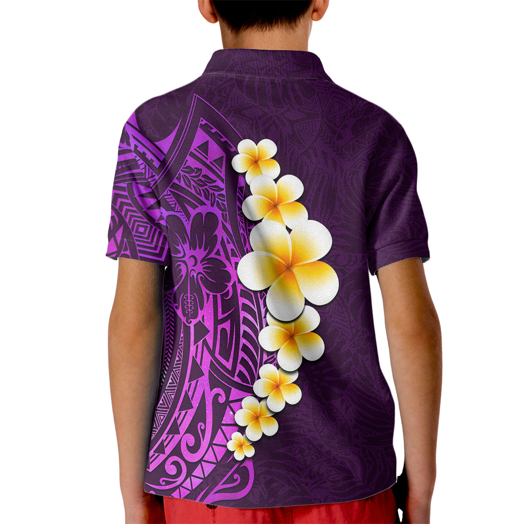 Purple Tropical Plumeria With Galaxy Polynesian Art Kid Polo Shirt - Wonder Print Shop