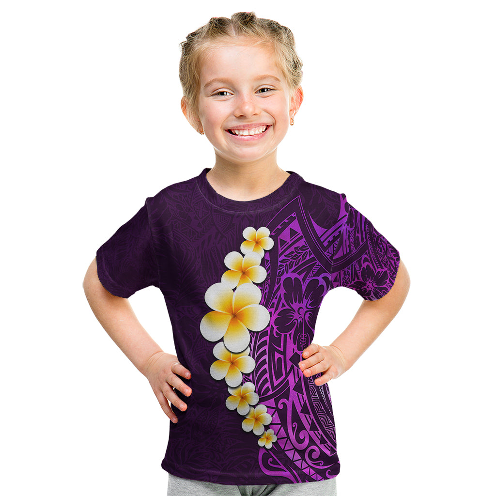 Purple Tropical Plumeria With Galaxy Polynesian Art Kid T Shirt - Wonder Print Shop