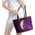Purple Tropical Plumeria With Galaxy Polynesian Art Leather Tote Bag - Wonder Print Shop