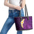 Purple Tropical Plumeria With Galaxy Polynesian Art Leather Tote Bag - Wonder Print Shop