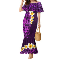 Purple Tropical Plumeria With Galaxy Polynesian Art Mermaid Dress - Wonder Print Shop