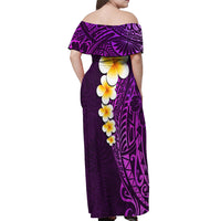 Purple Tropical Plumeria With Galaxy Polynesian Art Off Shoulder Maxi Dress - Wonder Print Shop