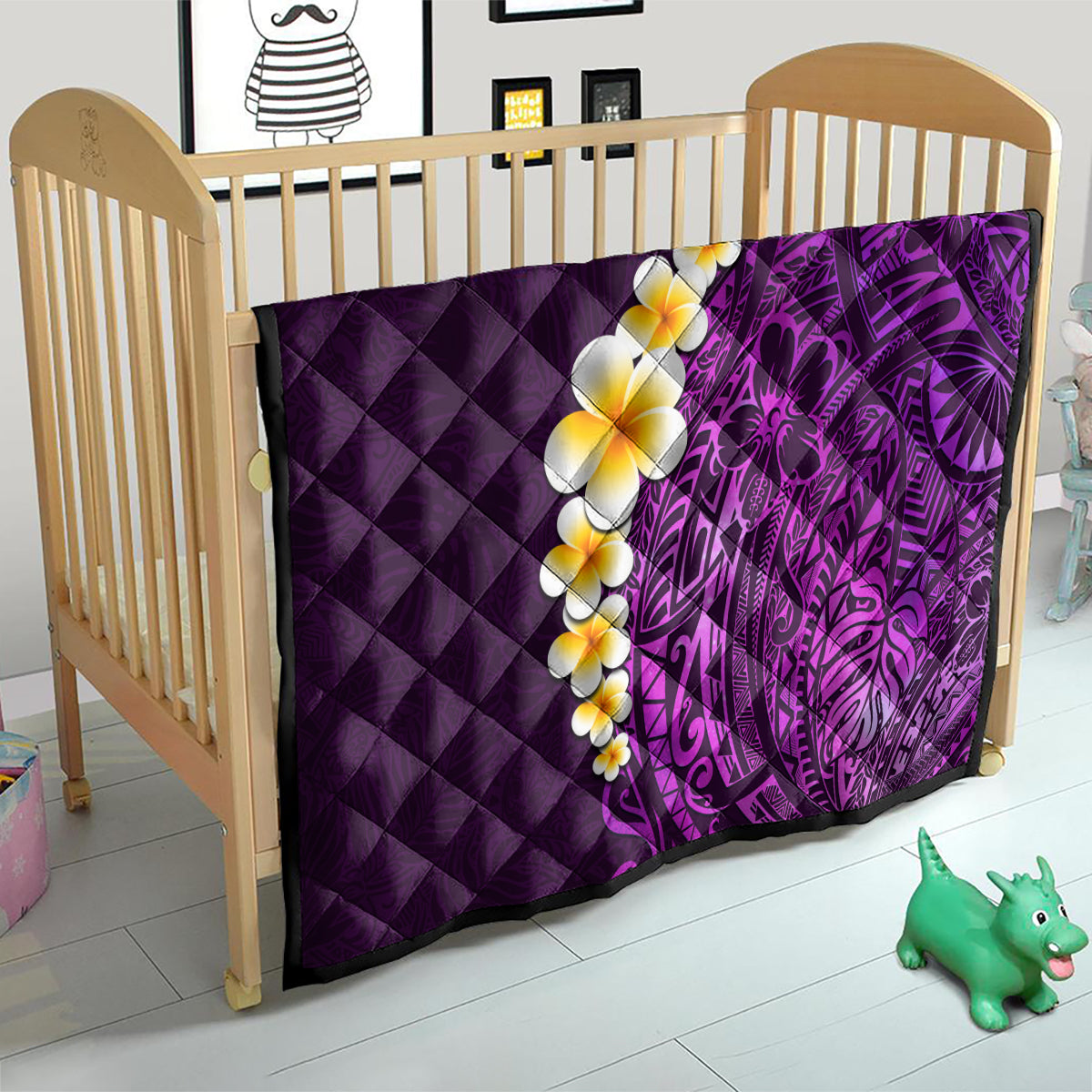 Purple Tropical Plumeria With Galaxy Polynesian Art Quilt - Wonder Print Shop