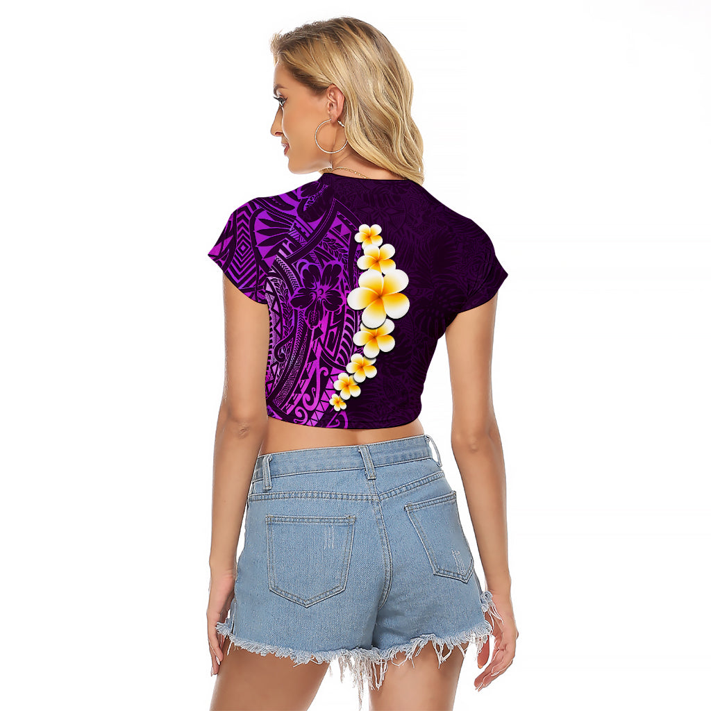 Purple Tropical Plumeria With Galaxy Polynesian Art Raglan Cropped T Shirt - Wonder Print Shop