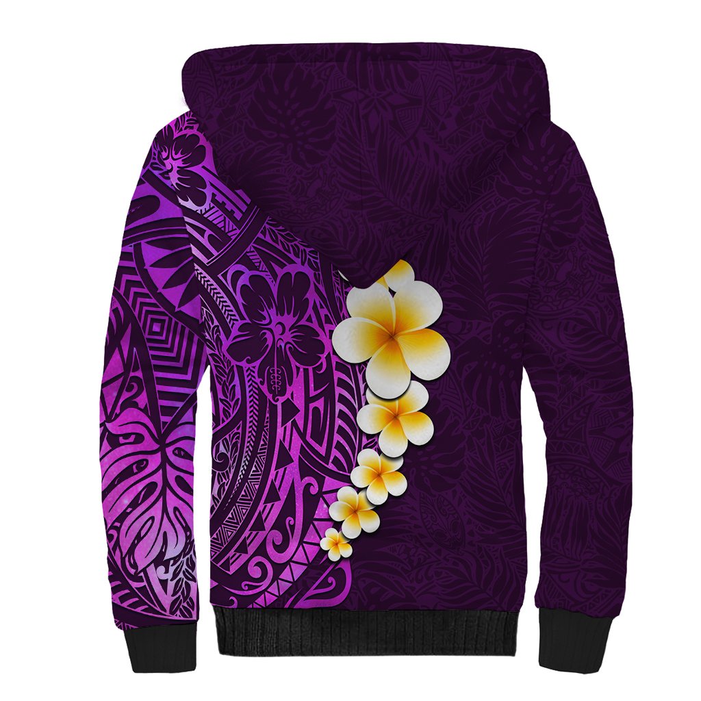 Purple Tropical Plumeria With Galaxy Polynesian Art Sherpa Hoodie - Wonder Print Shop