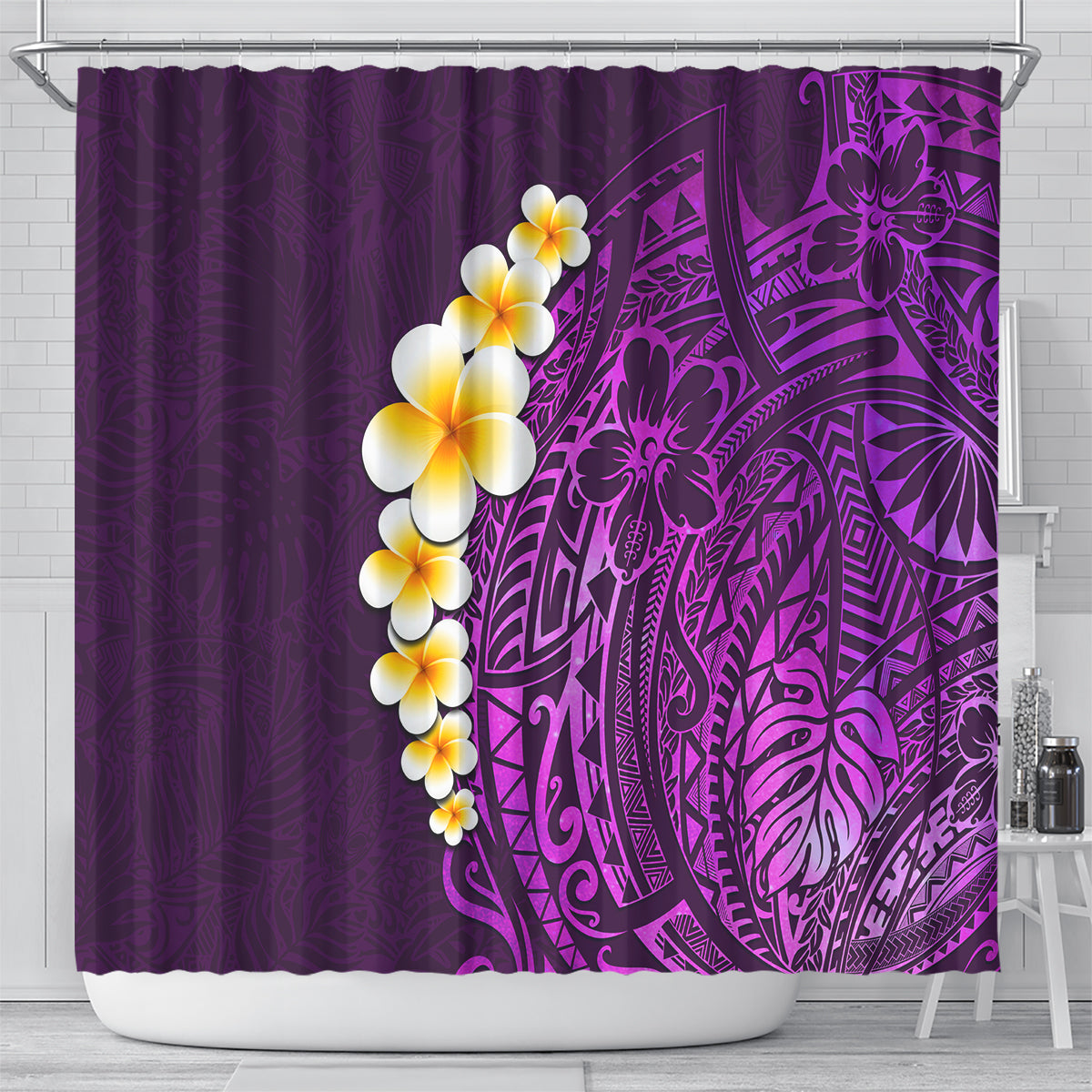 purple-tropical-plumeria-with-galaxy-polynesian-art-shower-curtain