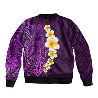 Purple Tropical Plumeria With Galaxy Polynesian Art Sleeve Zip Bomber Jacket - Wonder Print Shop