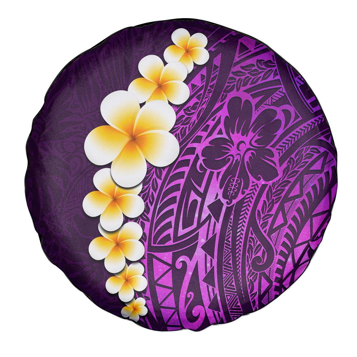Purple Tropical Plumeria With Galaxy Polynesian Art Spare Tire Cover - Wonder Print Shop