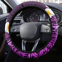 Purple Tropical Plumeria With Galaxy Polynesian Art Steering Wheel Cover - Wonder Print Shop