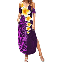 Purple Tropical Plumeria With Galaxy Polynesian Art Summer Maxi Dress - Wonder Print Shop