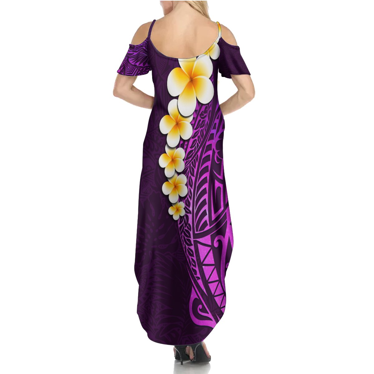 Purple Tropical Plumeria With Galaxy Polynesian Art Summer Maxi Dress - Wonder Print Shop