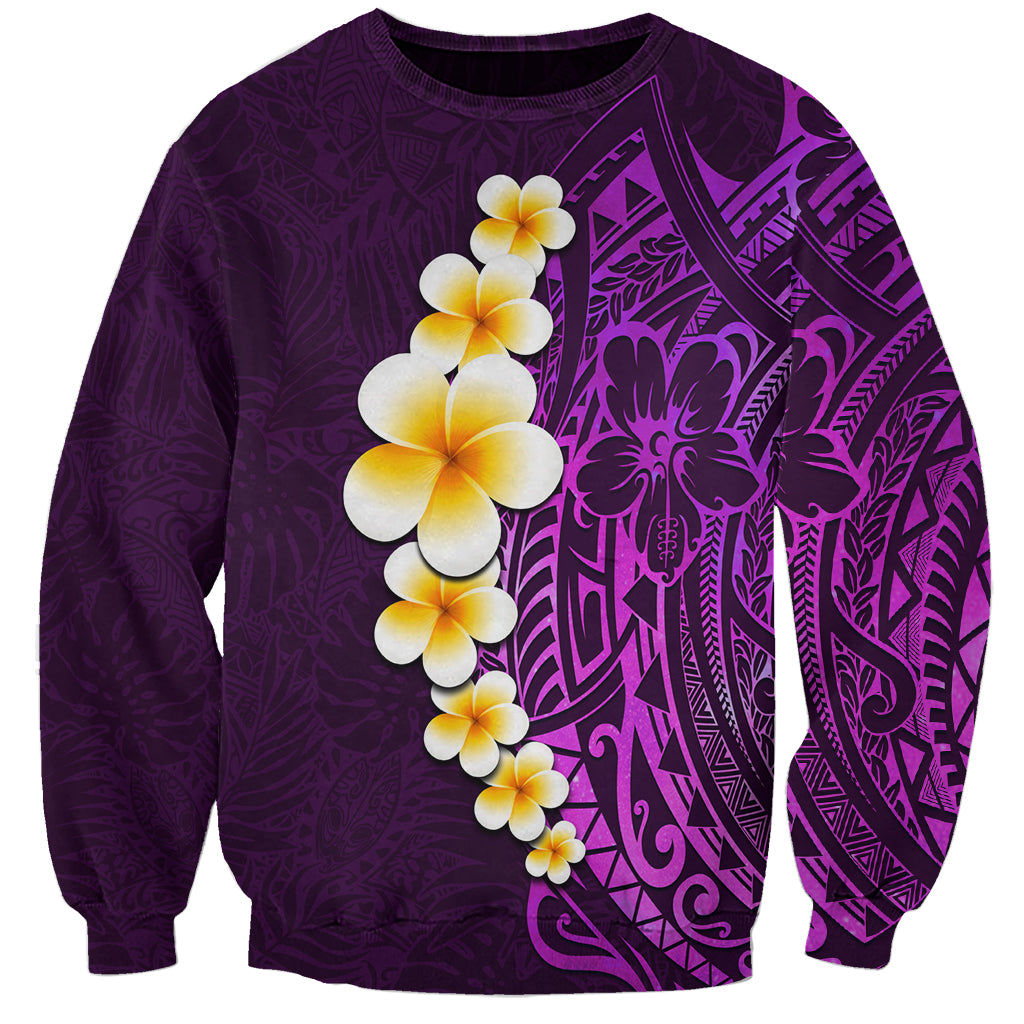 Purple Tropical Plumeria With Galaxy Polynesian Art Sweatshirt - Wonder Print Shop