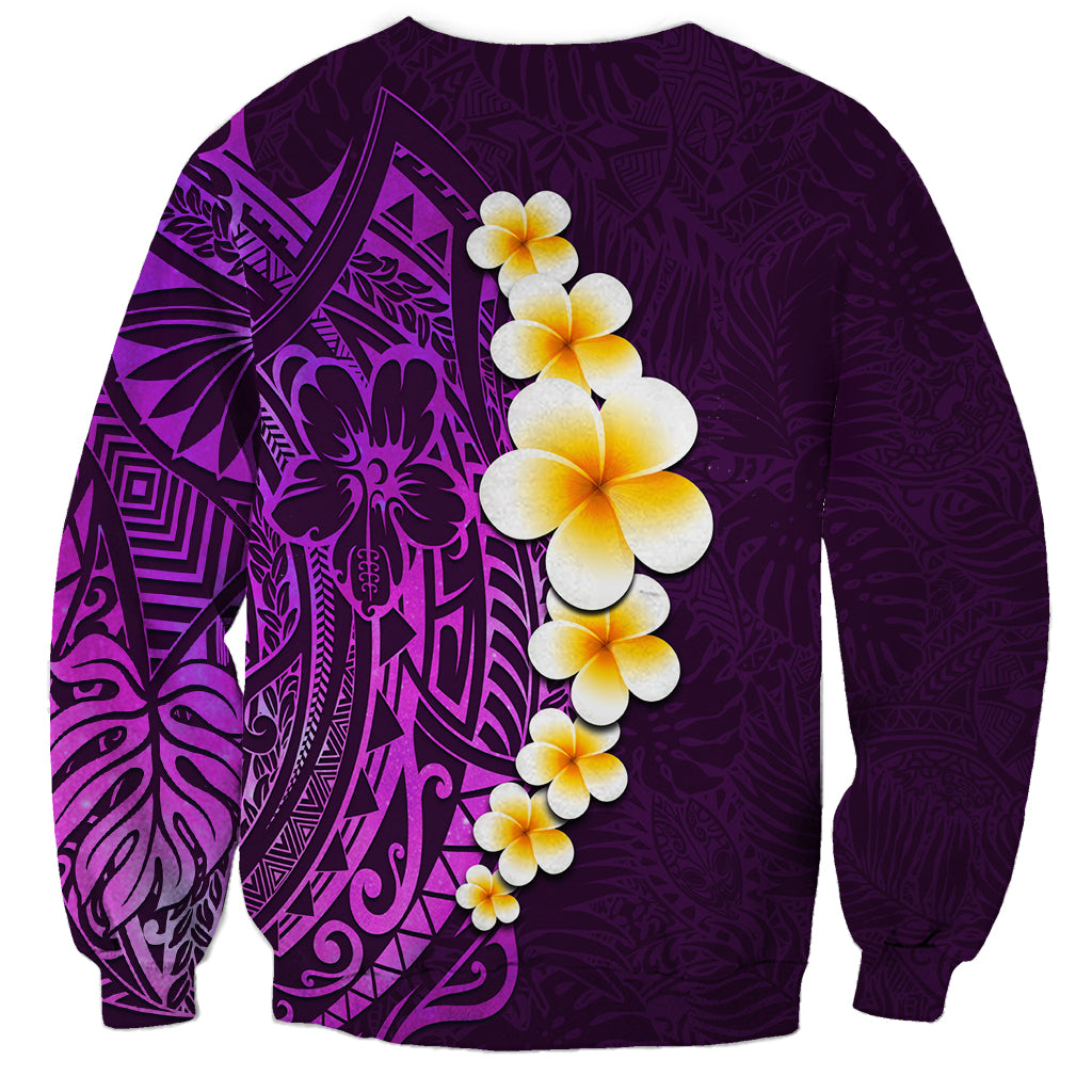 Purple Tropical Plumeria With Galaxy Polynesian Art Sweatshirt - Wonder Print Shop