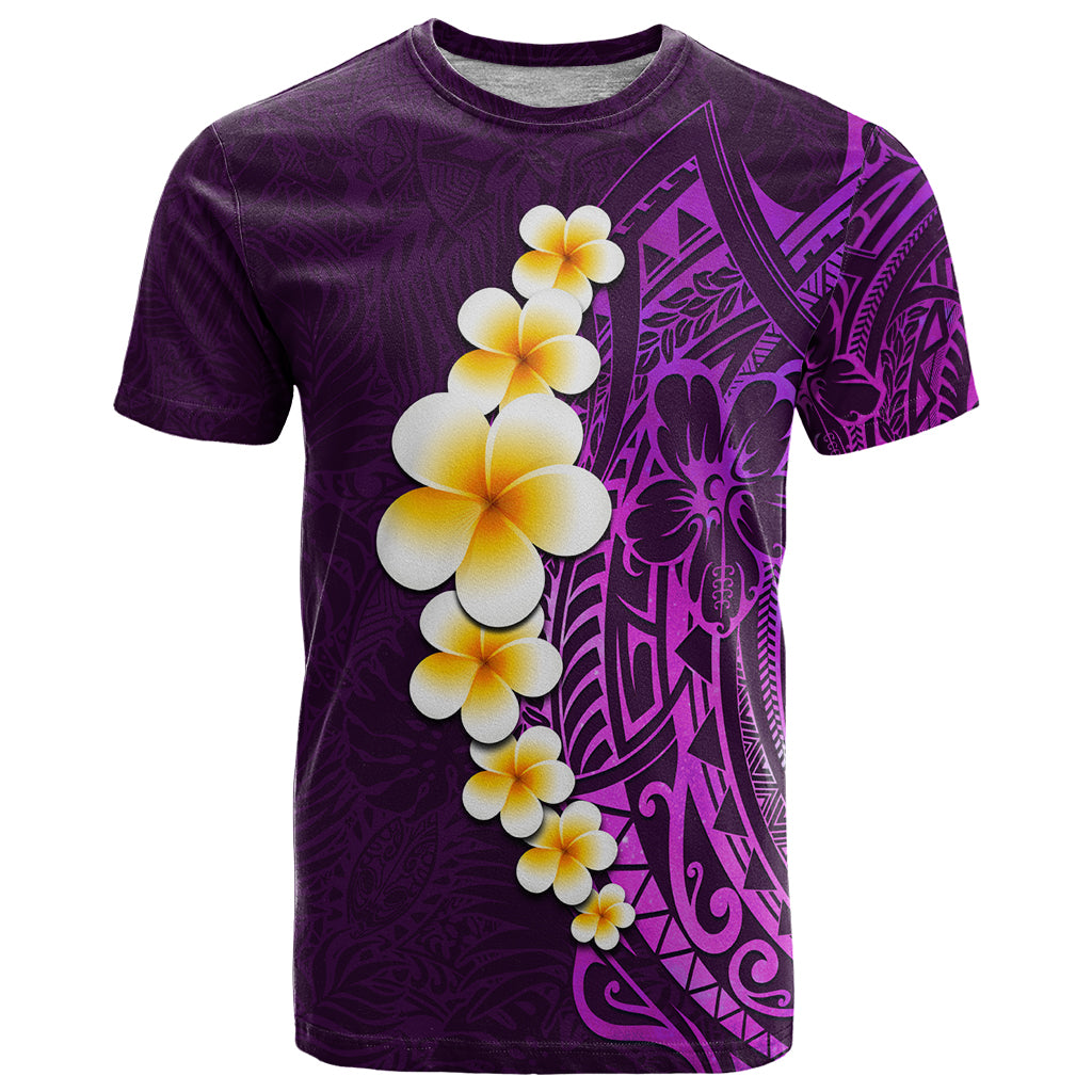 Purple Tropical Plumeria With Galaxy Polynesian Art T Shirt - Wonder Print Shop
