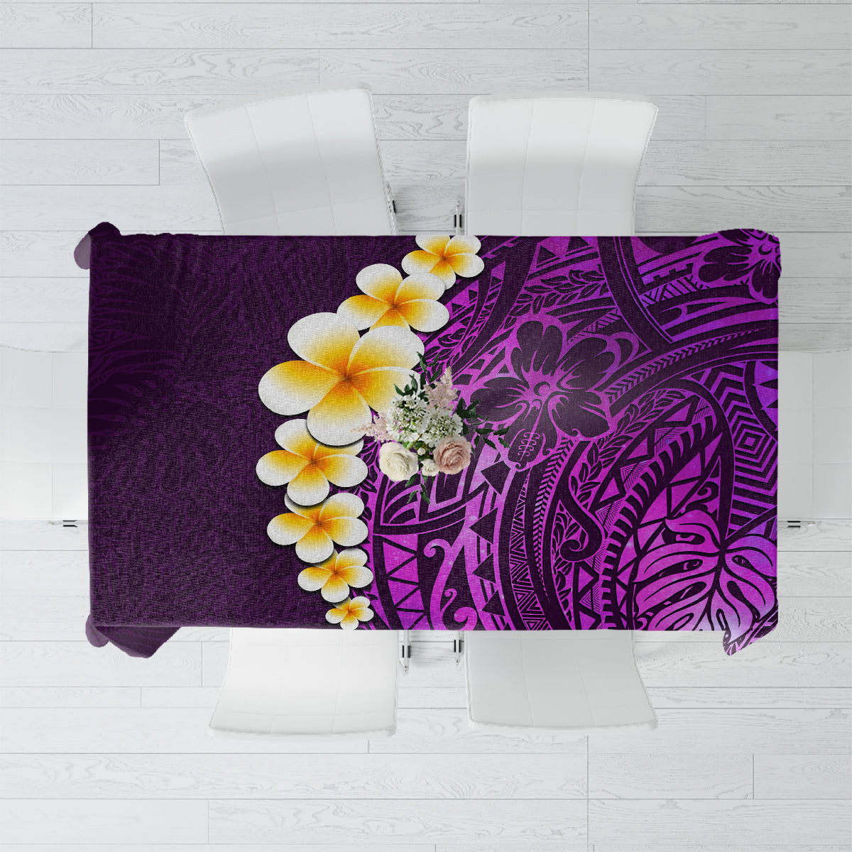 Purple Tropical Plumeria With Galaxy Polynesian Art Tablecloth - Wonder Print Shop