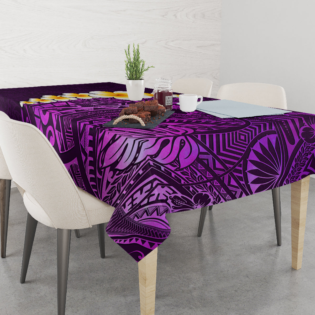 Purple Tropical Plumeria With Galaxy Polynesian Art Tablecloth - Wonder Print Shop