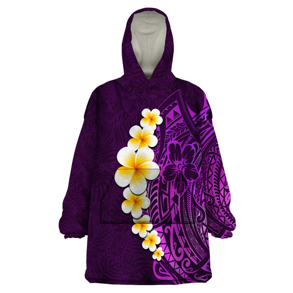Purple Tropical Plumeria With Galaxy Polynesian Art Wearable Blanket Hoodie - Wonder Print Shop