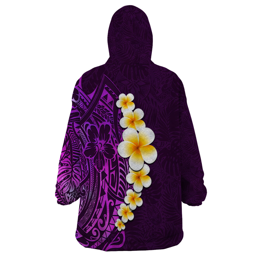 Purple Tropical Plumeria With Galaxy Polynesian Art Wearable Blanket Hoodie - Wonder Print Shop