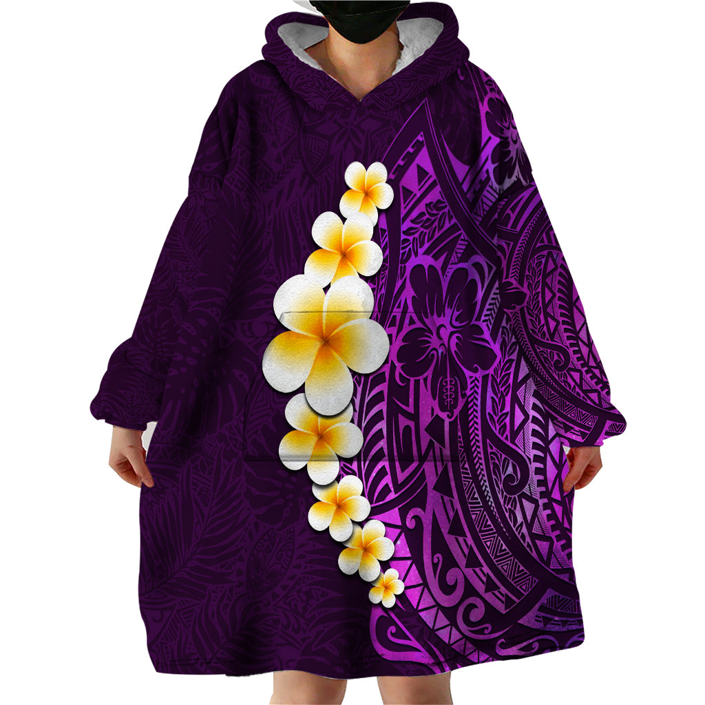 Purple Tropical Plumeria With Galaxy Polynesian Art Wearable Blanket Hoodie - Wonder Print Shop