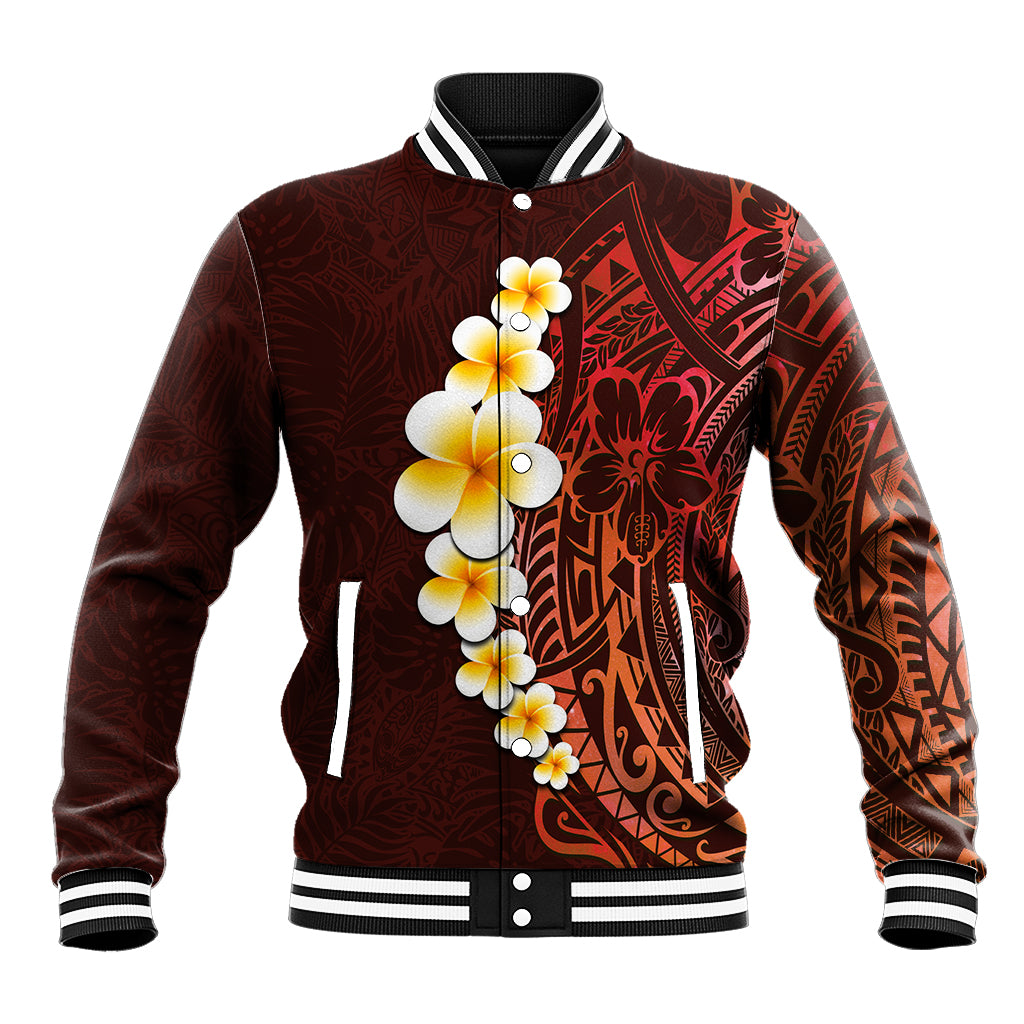 Red Tropical Plumeria With Galaxy Polynesian Art Baseball Jacket - Wonder Print Shop