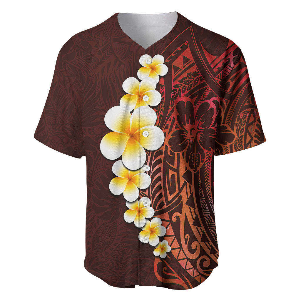 Red Tropical Plumeria With Galaxy Polynesian Art Baseball Jersey - Wonder Print Shop