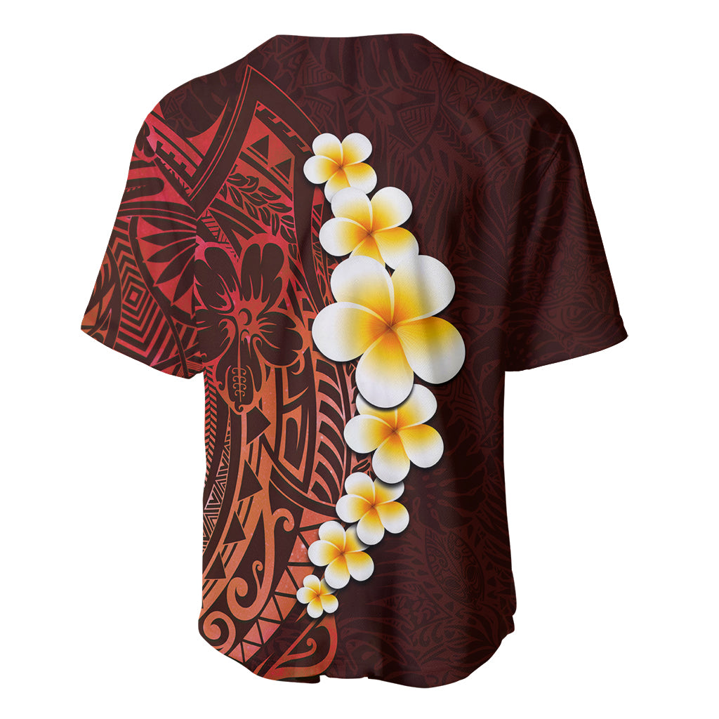 Red Tropical Plumeria With Galaxy Polynesian Art Baseball Jersey - Wonder Print Shop