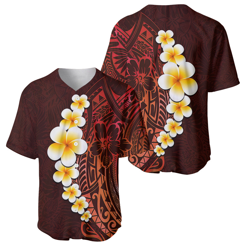 Red Tropical Plumeria With Galaxy Polynesian Art Baseball Jersey - Wonder Print Shop