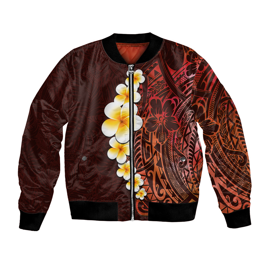 Red Tropical Plumeria With Galaxy Polynesian Art Bomber Jacket - Wonder Print Shop