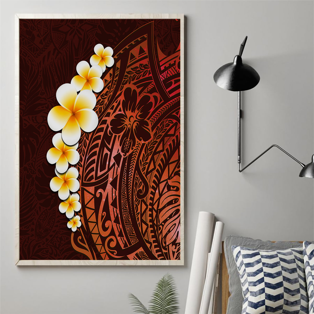 Red Tropical Plumeria With Galaxy Polynesian Art Canvas Wall Art - Wonder Print Shop