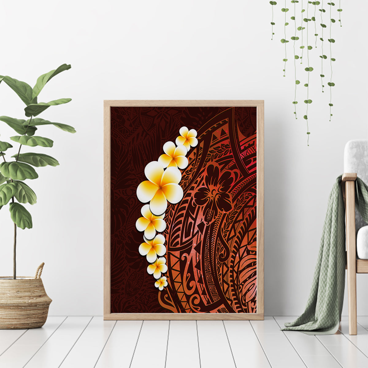 Red Tropical Plumeria With Galaxy Polynesian Art Canvas Wall Art - Wonder Print Shop