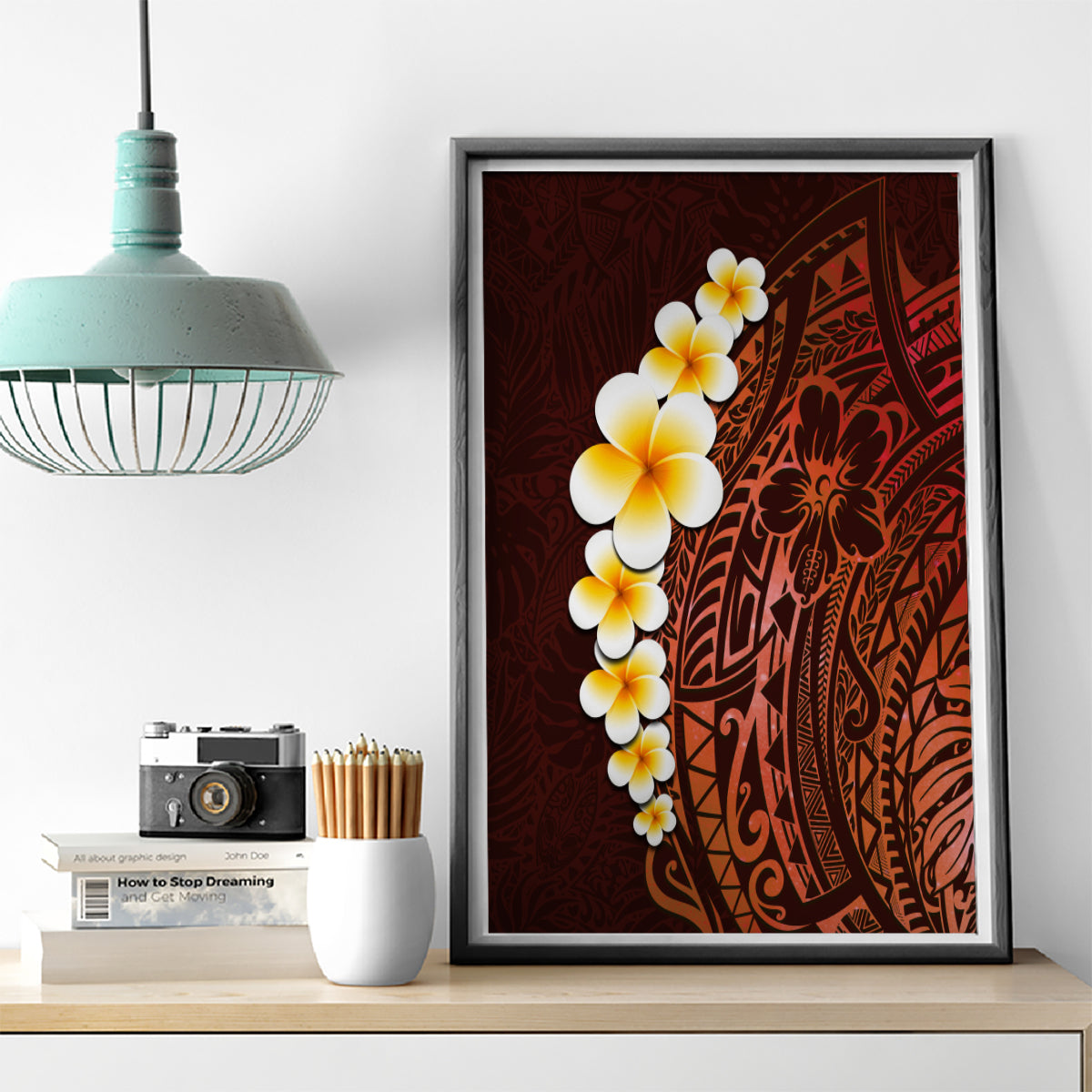 Red Tropical Plumeria With Galaxy Polynesian Art Canvas Wall Art - Wonder Print Shop