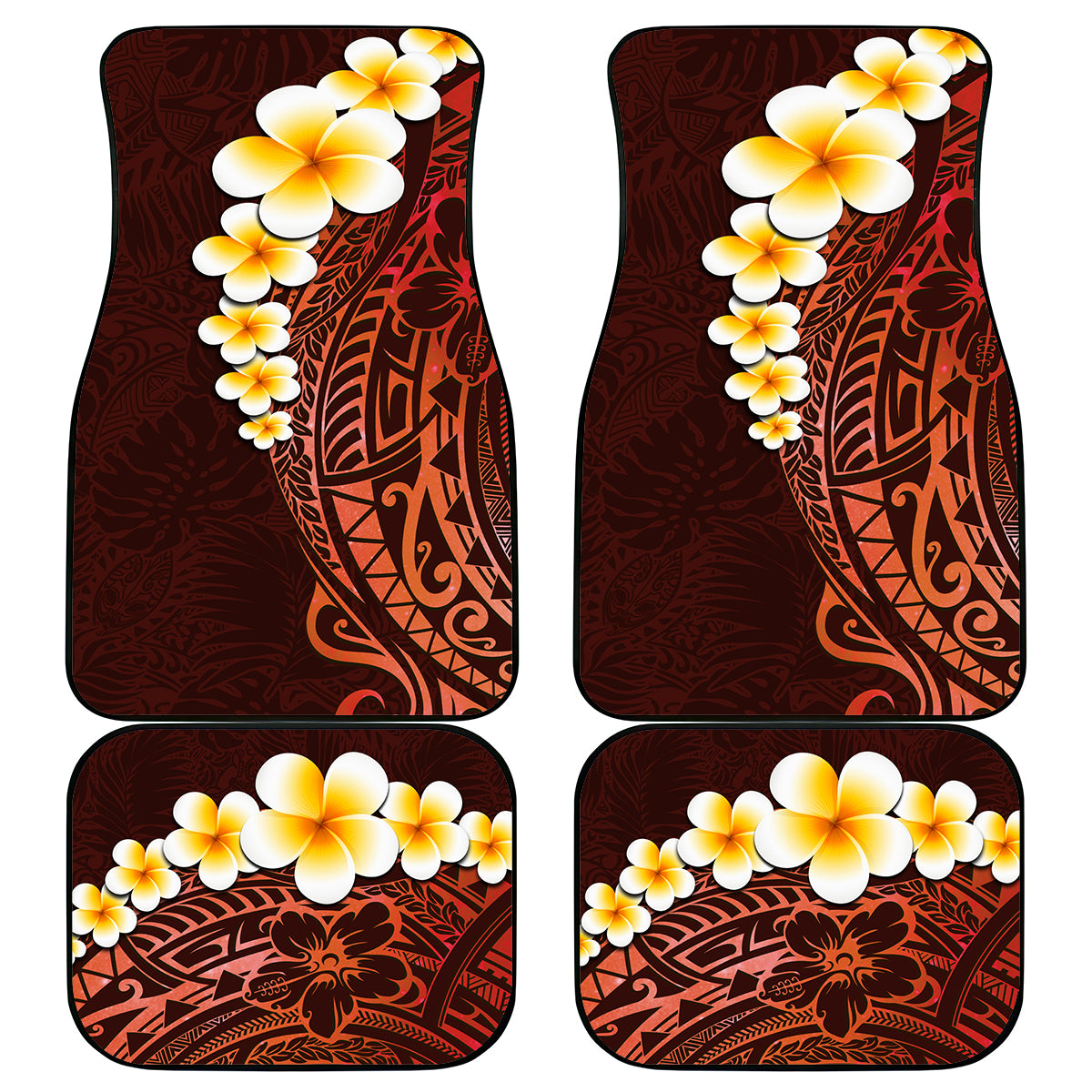 Red Tropical Plumeria With Galaxy Polynesian Art Car Mats - Wonder Print Shop