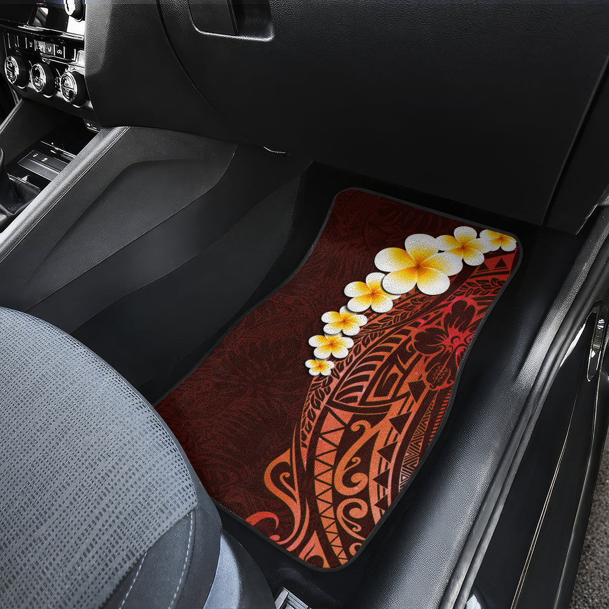 Red Tropical Plumeria With Galaxy Polynesian Art Car Mats - Wonder Print Shop