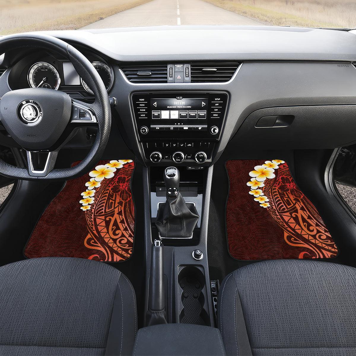 Red Tropical Plumeria With Galaxy Polynesian Art Car Mats - Wonder Print Shop
