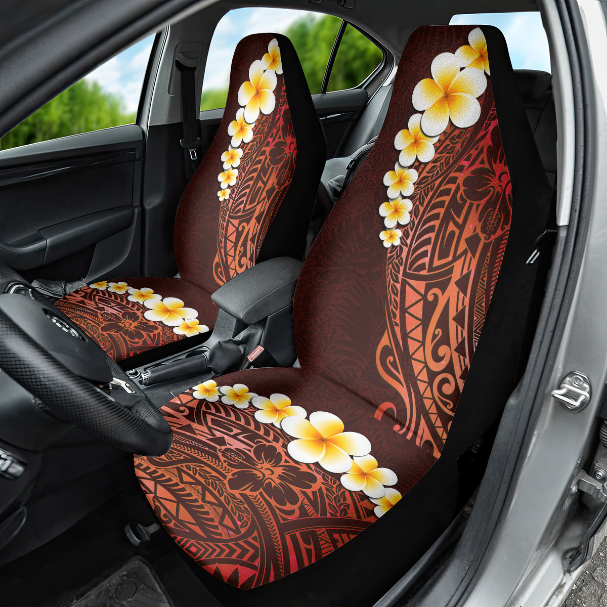 Red Tropical Plumeria With Galaxy Polynesian Art Car Seat Cover - Wonder Print Shop