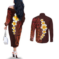 red-tropical-plumeria-with-galaxy-polynesian-art-couples-matching-off-the-shoulder-long-sleeve-dress-and-long-sleeve-button-shirt
