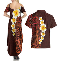 Red Tropical Plumeria With Galaxy Polynesian Art Couples Matching Summer Maxi Dress and Hawaiian Shirt - Wonder Print Shop