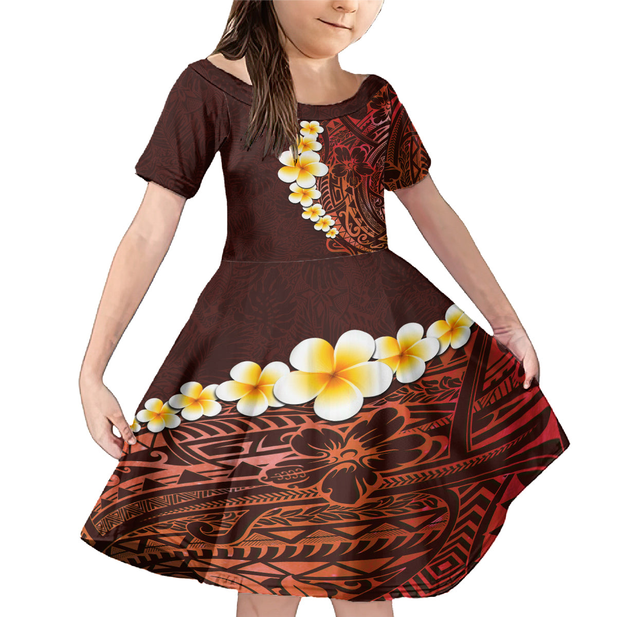 Red Tropical Plumeria With Galaxy Polynesian Art Family Matching Mermaid Dress and Hawaiian Shirt - Wonder Print Shop