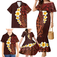 Red Tropical Plumeria With Galaxy Polynesian Art Family Matching Mermaid Dress and Hawaiian Shirt - Wonder Print Shop